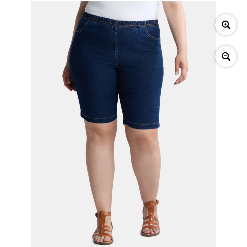 Just My Size Women’s Plus 4 Pocket Dark Indigo Bermuda Shorts 1X NWT